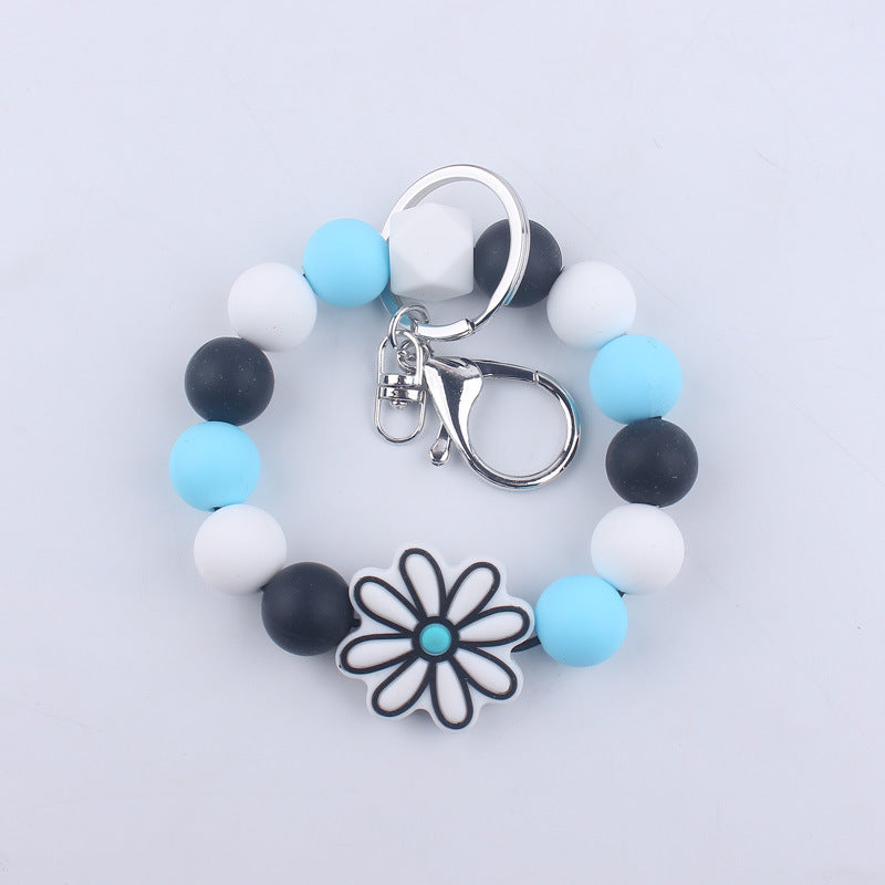 Wholesale Flower Silicone Beaded Wrist Keychains